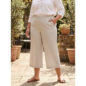 WOMAN WITHIN White Green Striped Pull On Linen Blend Capri Womens Pull Size 22W